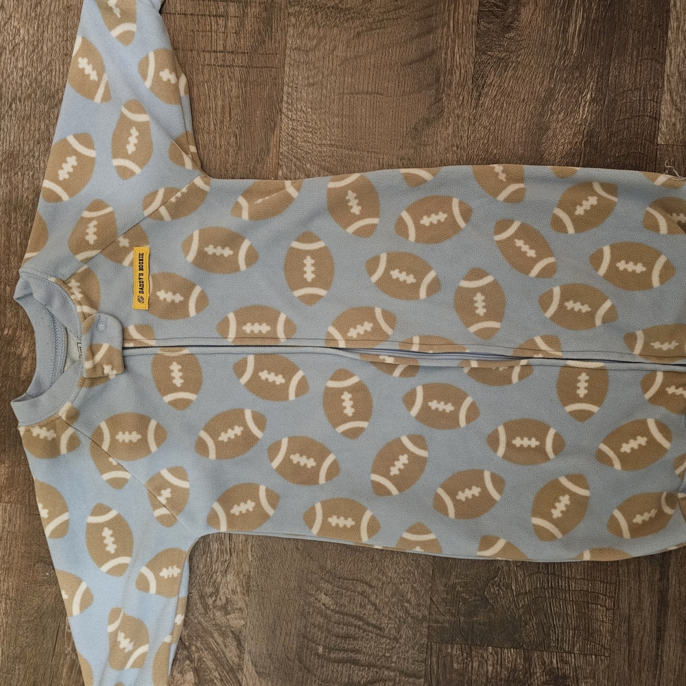 Blue and Tan Football Print Baby Sleeper